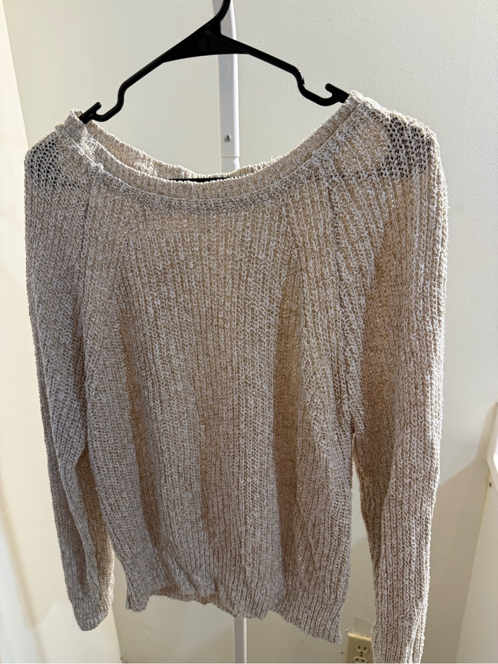Free People Beige Open-Weave Crewneck Sweater